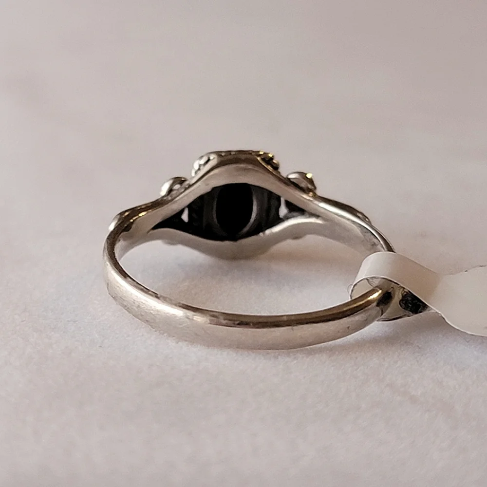 Black Obsidian Sterling Silver Orion Ring Filigree Sheen Cabochon